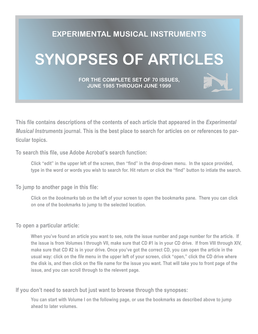 Experimental Musical Instruments Synopses of Articles