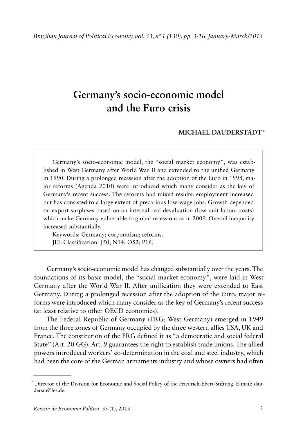 Germany's Socio-Economic Model and the Euro Crisis