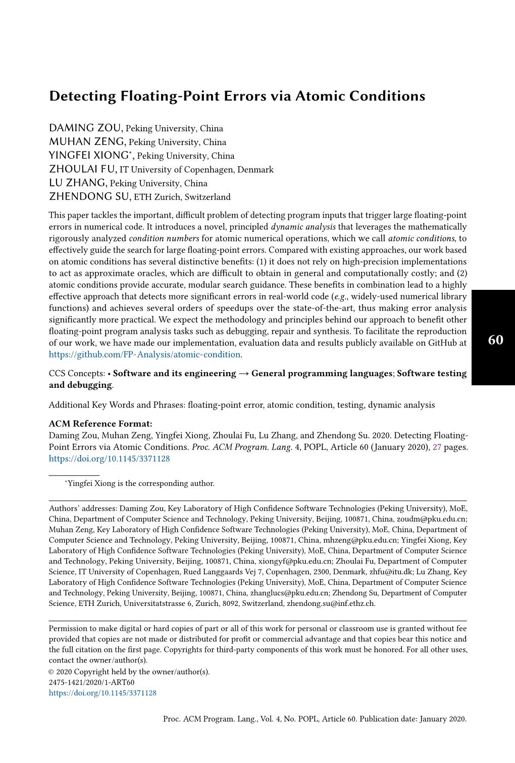 Detecting Floating-Point Errors Via Atomic Conditions