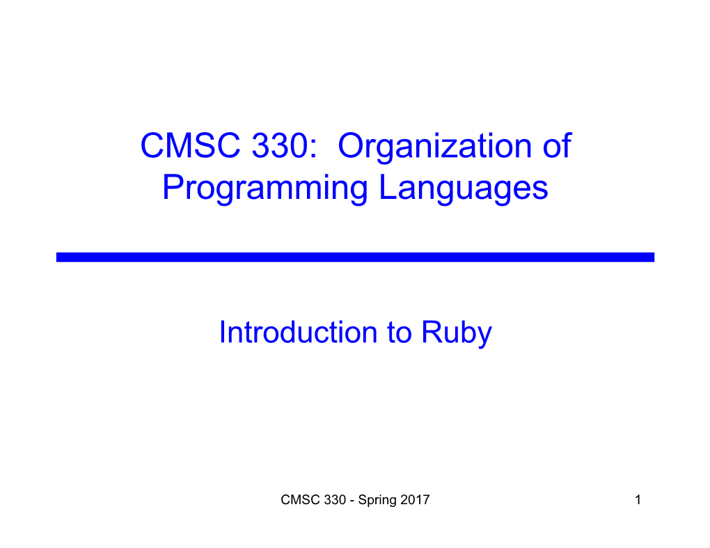 CMSC 330: Organization of Programming Languages