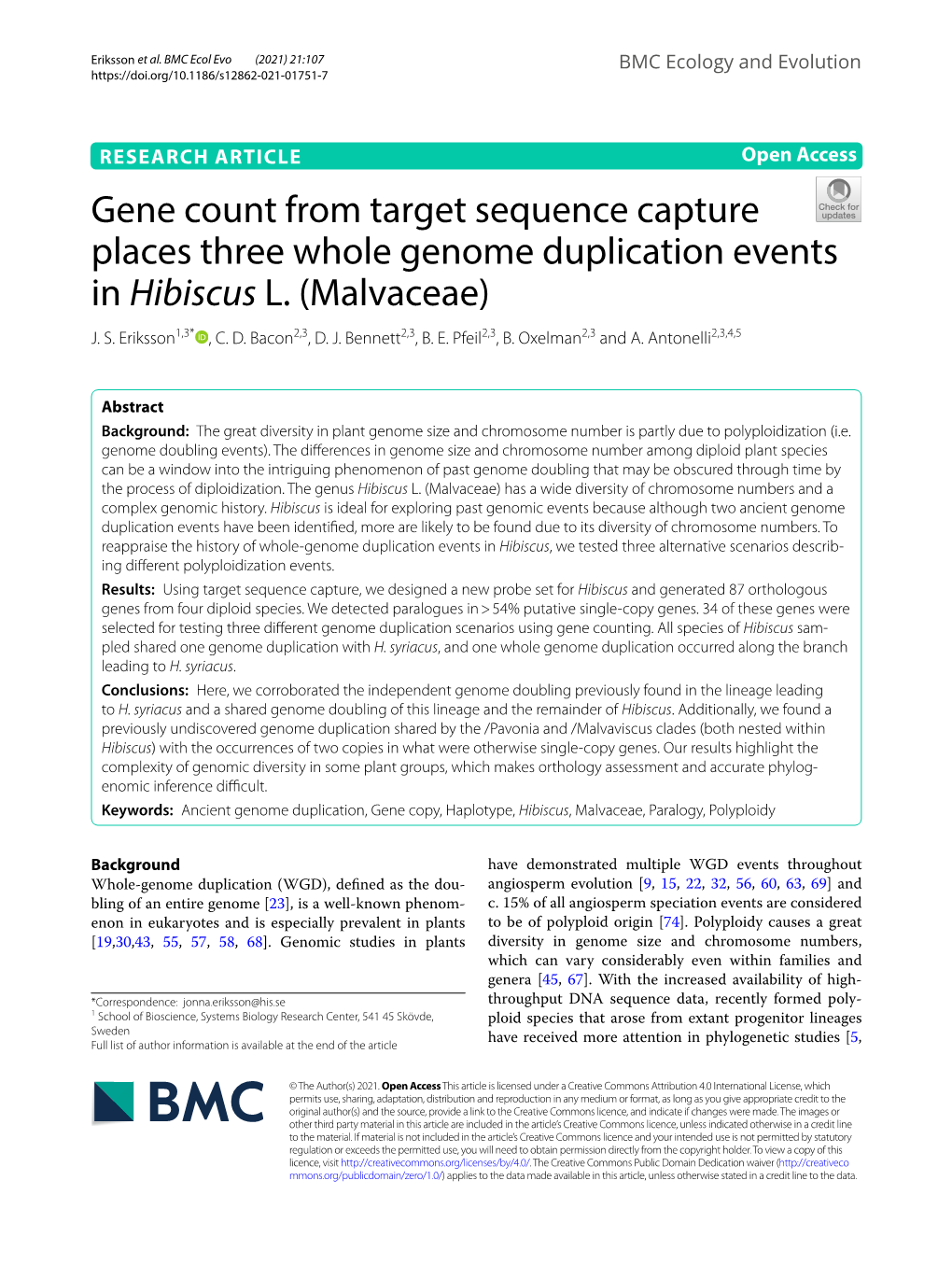 Gene Count from Target Sequence Capture Places Three Whole Genome Duplication Events in Hibiscus L