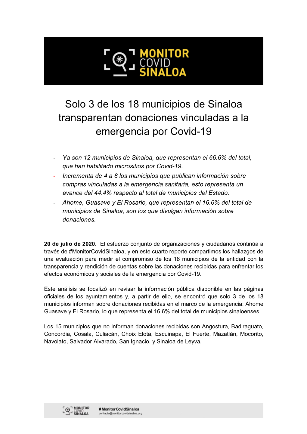 Solo 3 De Los 18 Municipios De Sinaloa Transparentan Donaciones Vinculadas a La Emergencia Por Covid-19