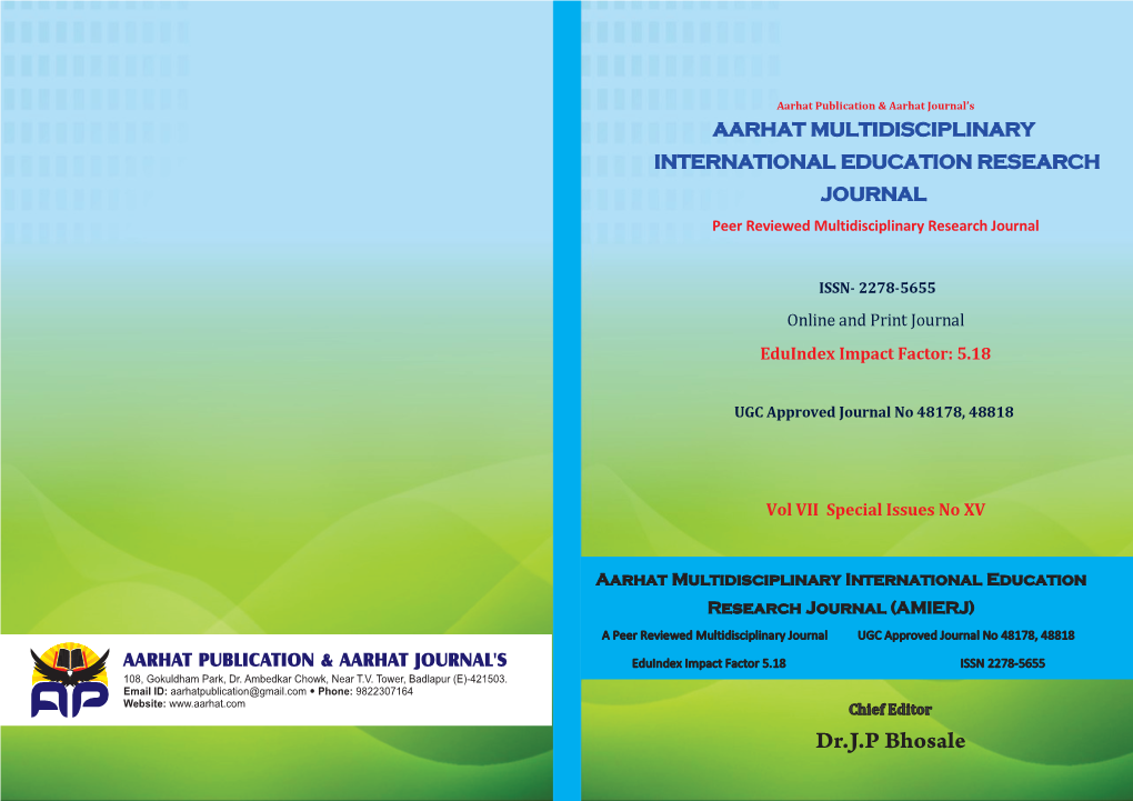 Dr.J.P Bhosale Aarhat Publication & Aarhat Journal’S AARHAT MULTIDISCIPLINARY