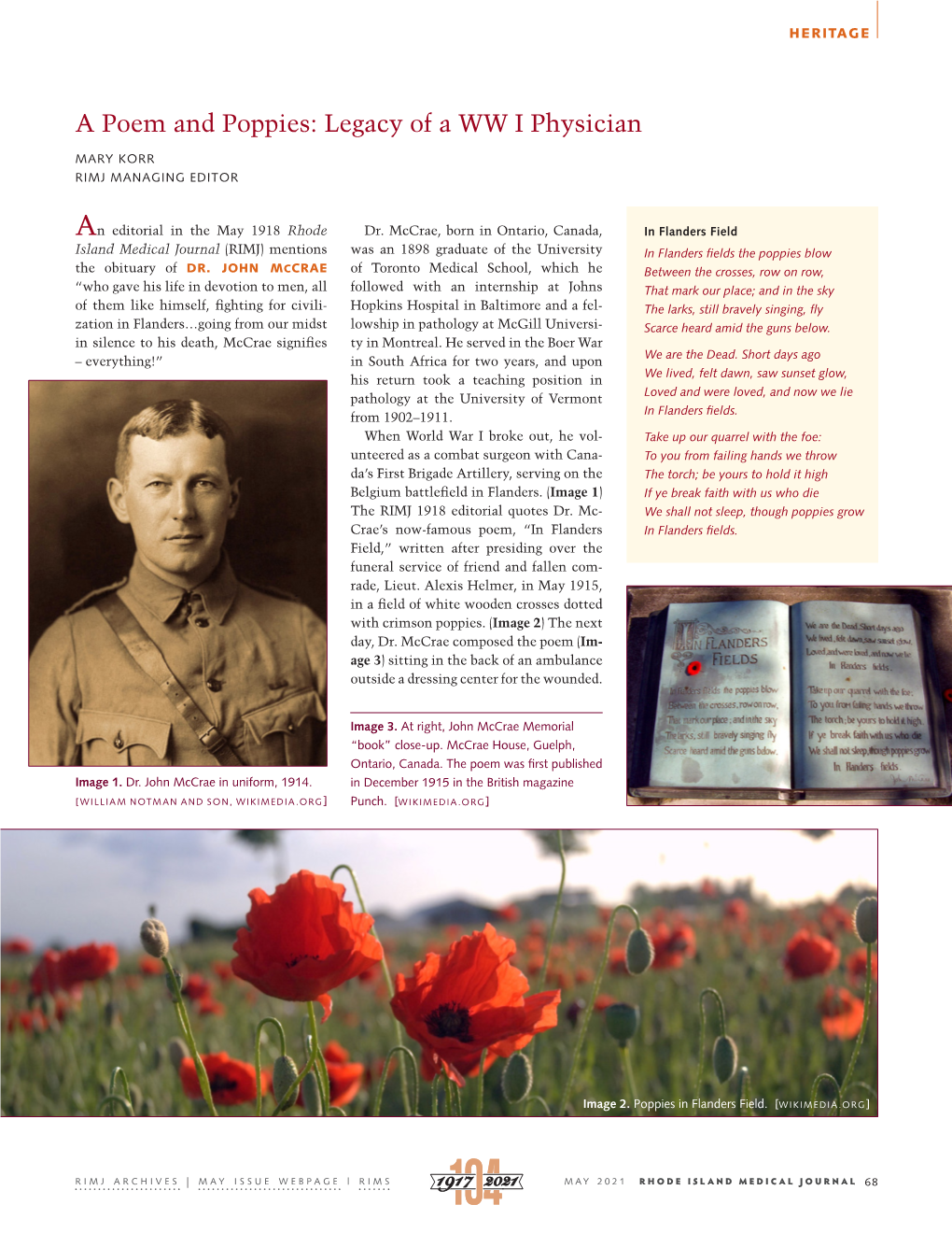 A Poem and Poppies: Legacy of a WW I Physician