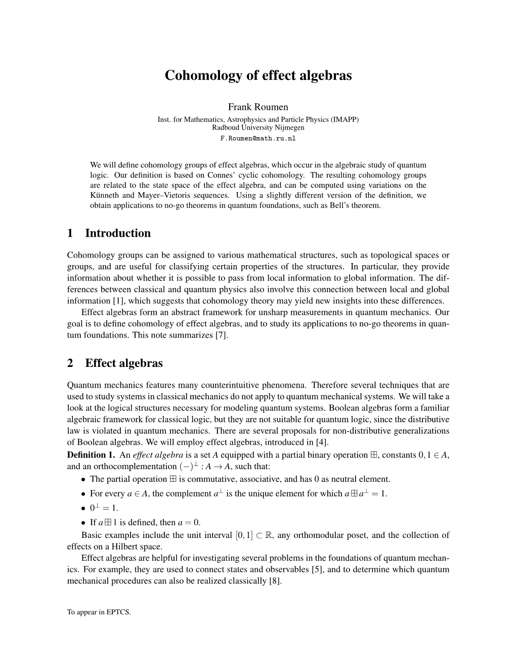 Cohomology of Effect Algebras