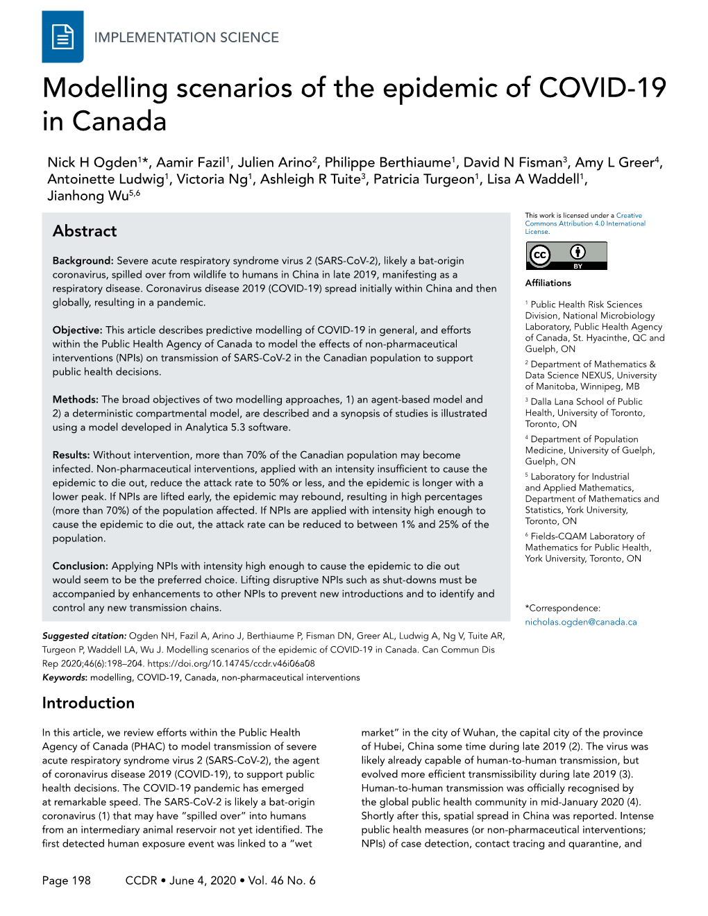 Modelling Scenarios of the Epidemic of COVID-19 in Canada