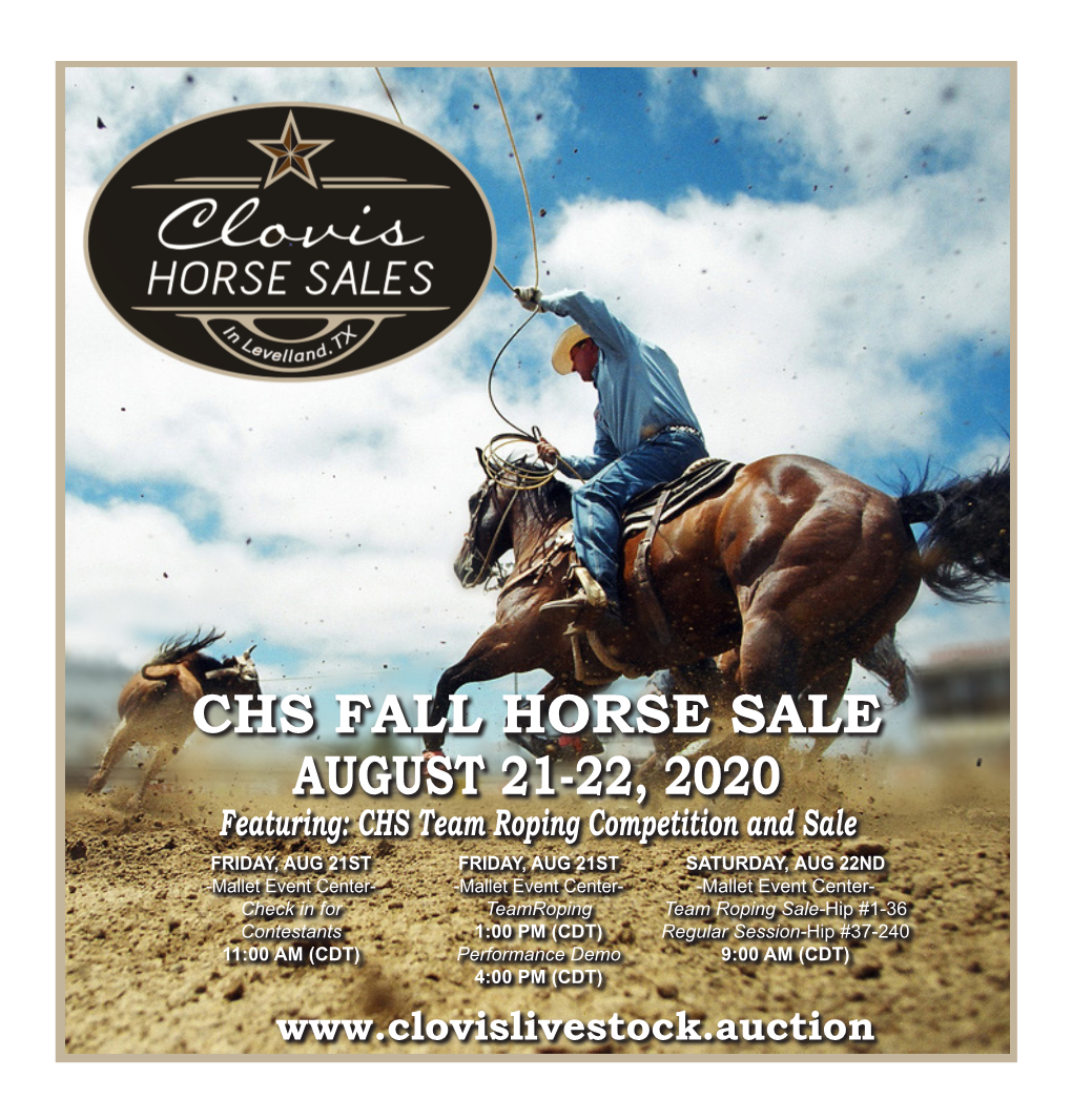 August 21-22, 2020 Chs Fall Horse Sale