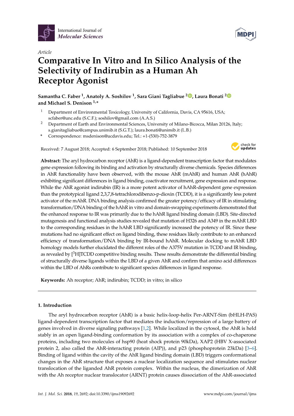 Comparative in Vitro and in Silico Analysis of the Selectivity of Indirubin As a Human Ah Receptor Agonist