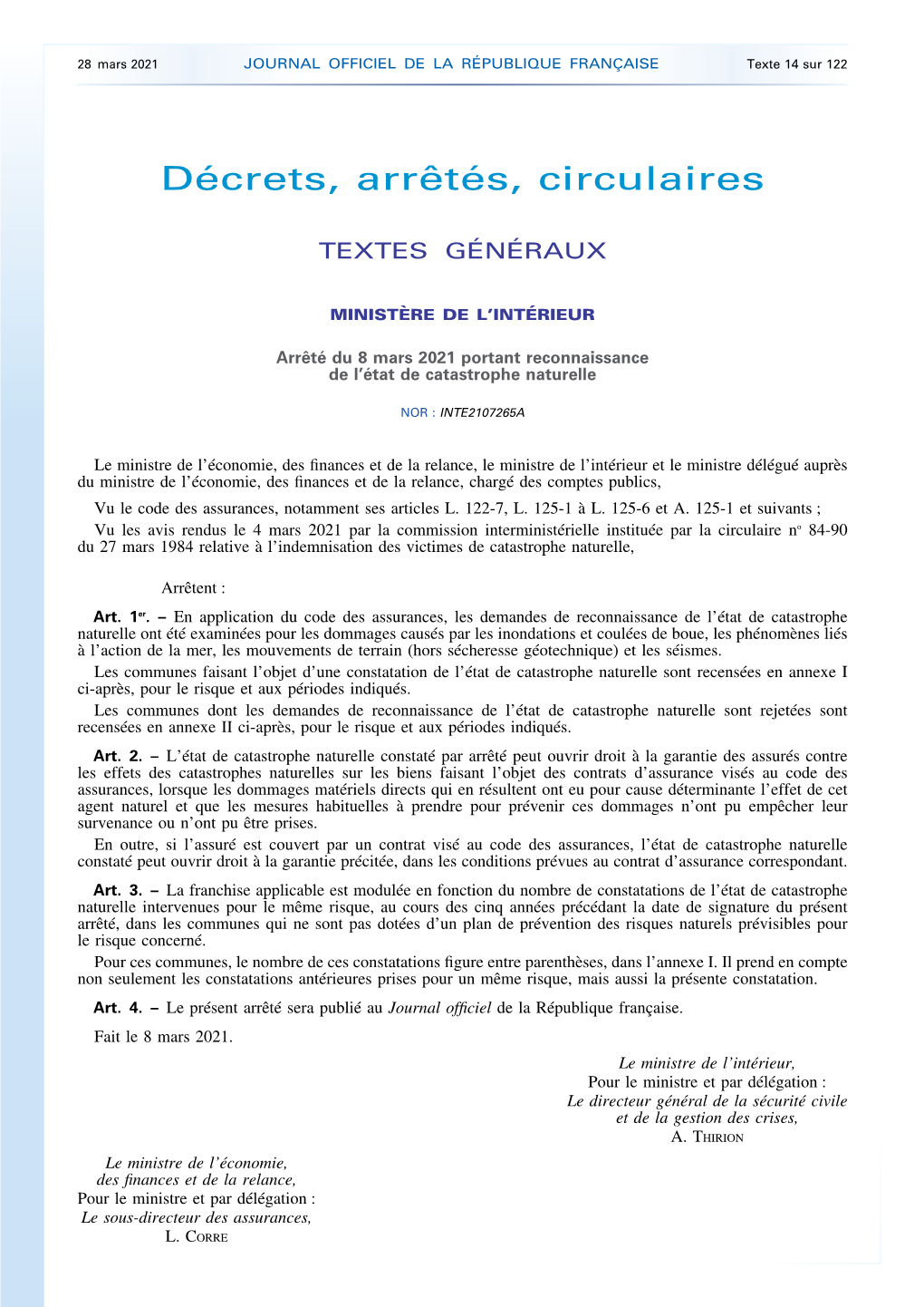 JOURNAL OFFICIEL DE LA RÉPUBLIQUE FRANÇAISE Texte 14 Sur 122