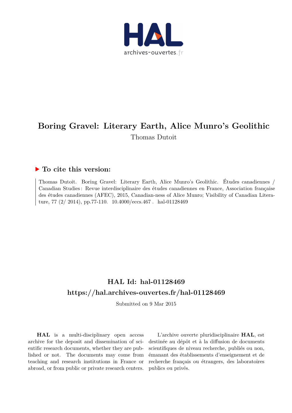 Literary Earth, Alice Munro's Geolithic