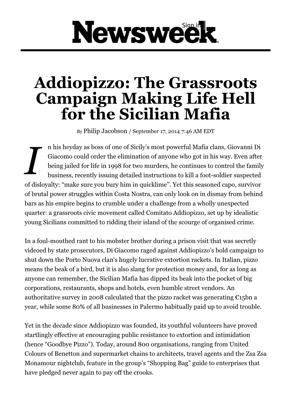 Addiopizzo: the Grassroots Campaign Making Life Hell for the Sicilian Mafia