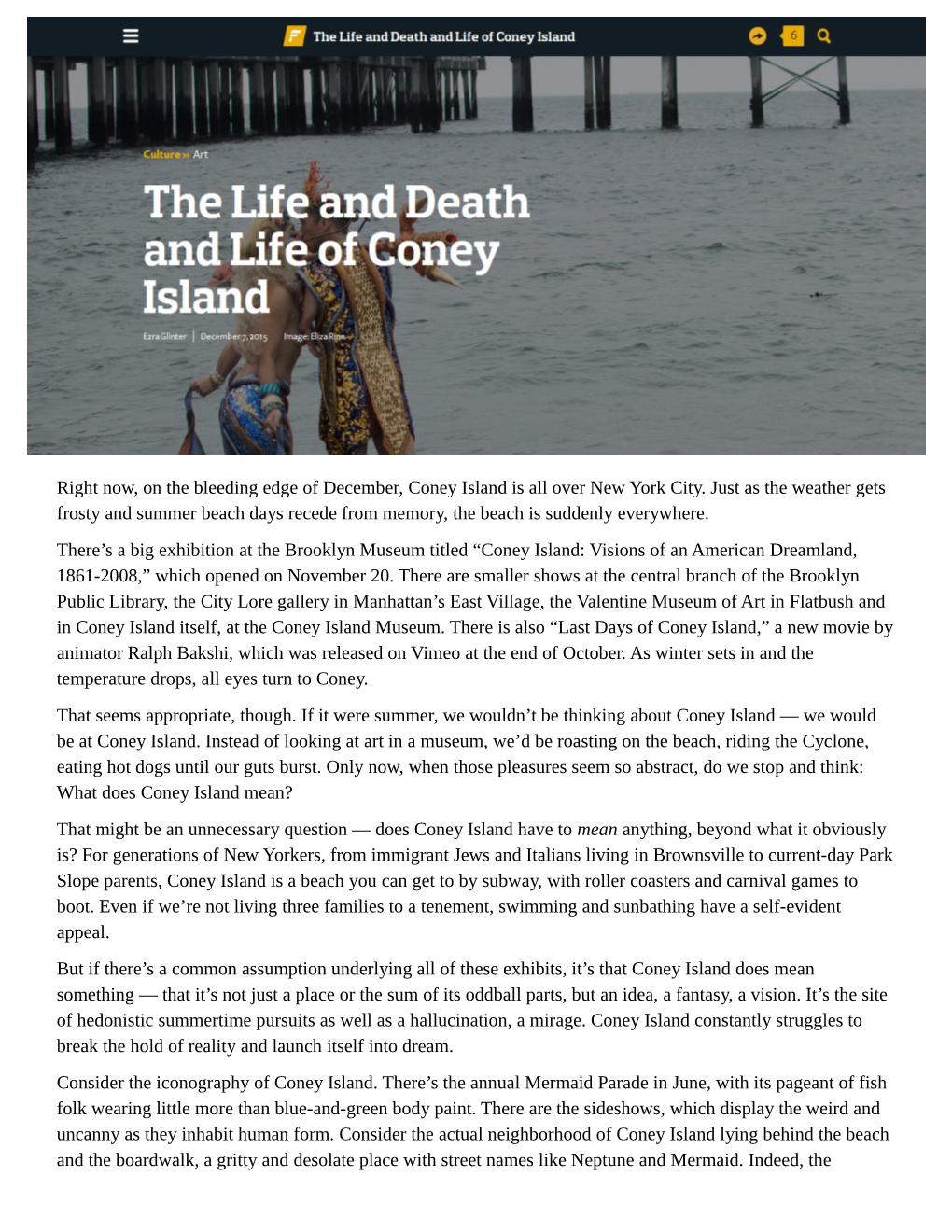 December 7, 2015, the Life and Death and Life of Coney Island