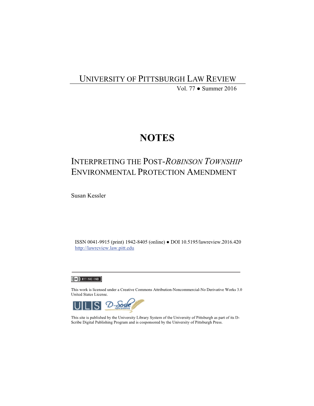 Interpreting the Post-Robinson Township Environmental Protection Amendment