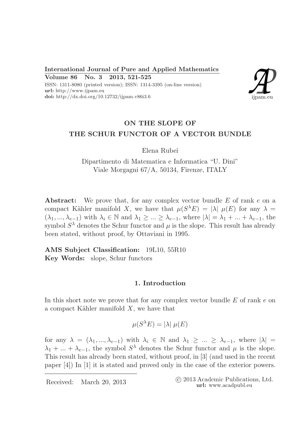 On the Slope of the Schur Functor of a Vector Bundle