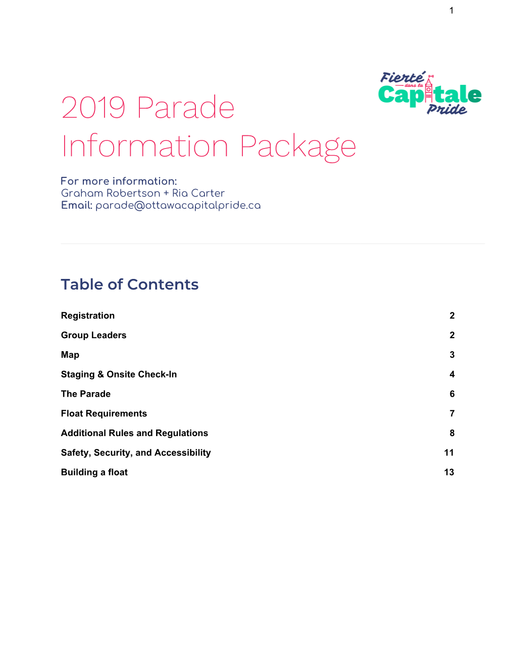 2019 Parade Information Package