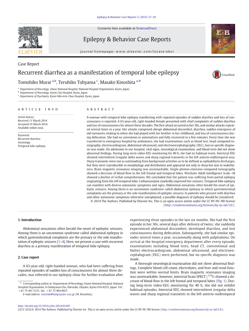 Recurrent Diarrhea As a Manifestation of Temporal Lobe Epilepsy