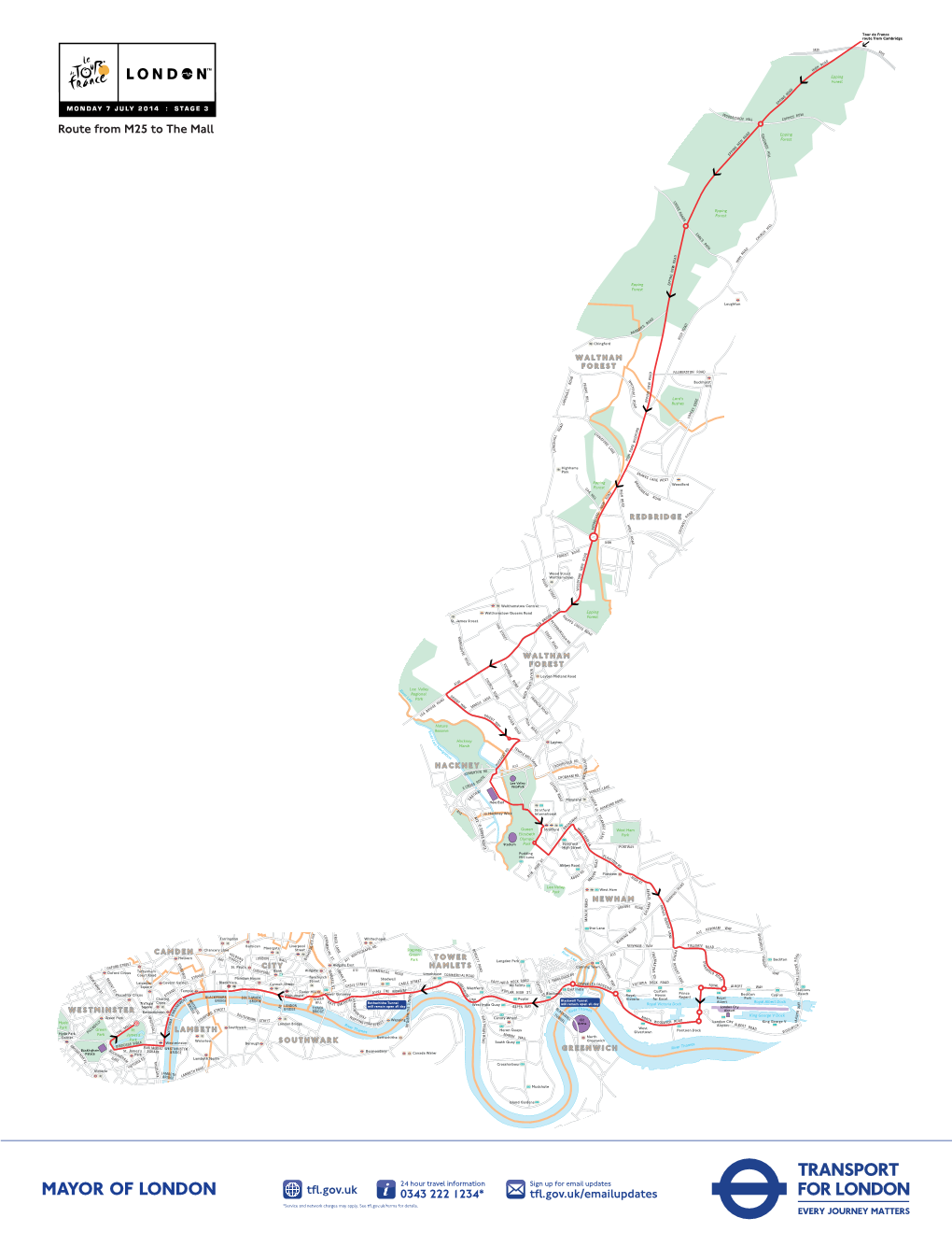 Tour De France Route from M25 to the Mall