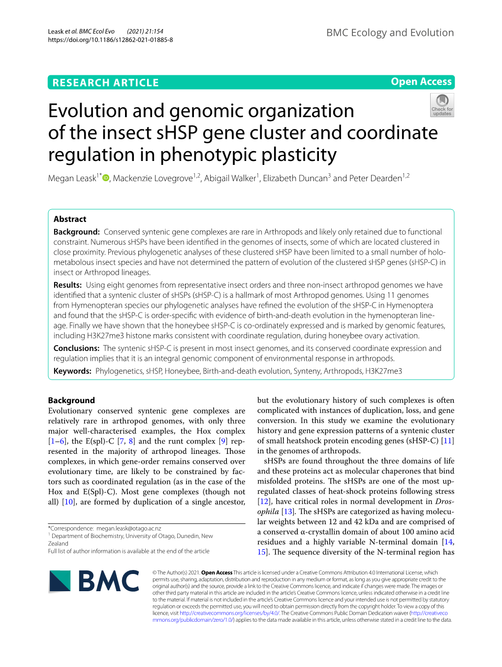 Evolution and Genomic Organization of the Insect Shsp Gene Cluster and Coordinate Regulation in Phenotypic Plasticity