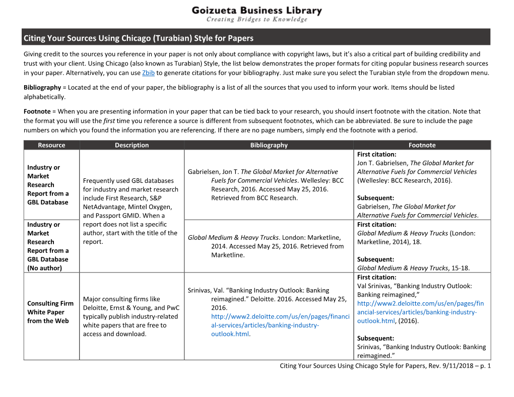 Citing Your Sources Using Chicago (Turabian) Style for Papers