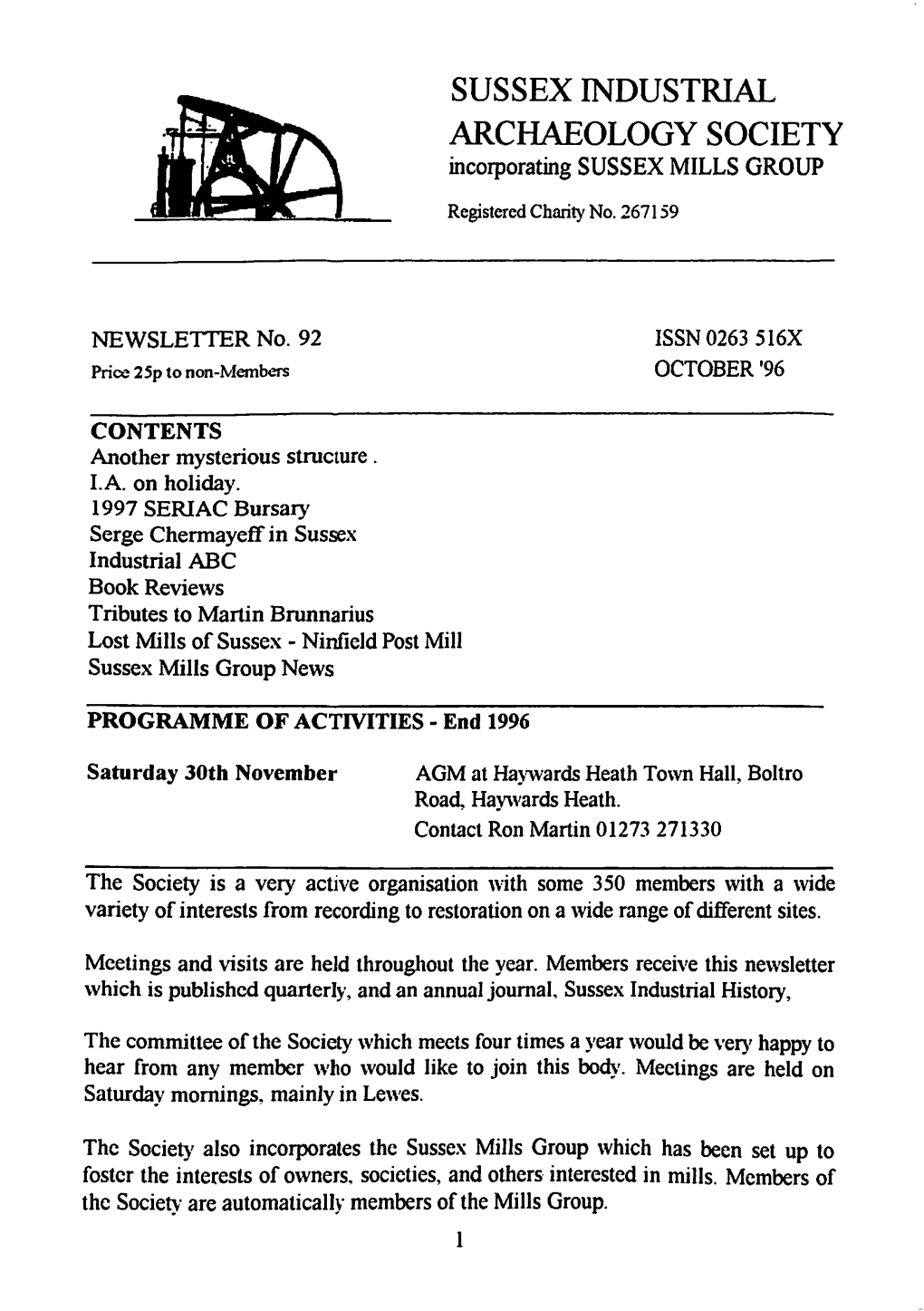 SUSSEX INDUSTRIAL ARCHAEOLOGY SOCIETY Incorporating SUSSEX MILLS GROUP