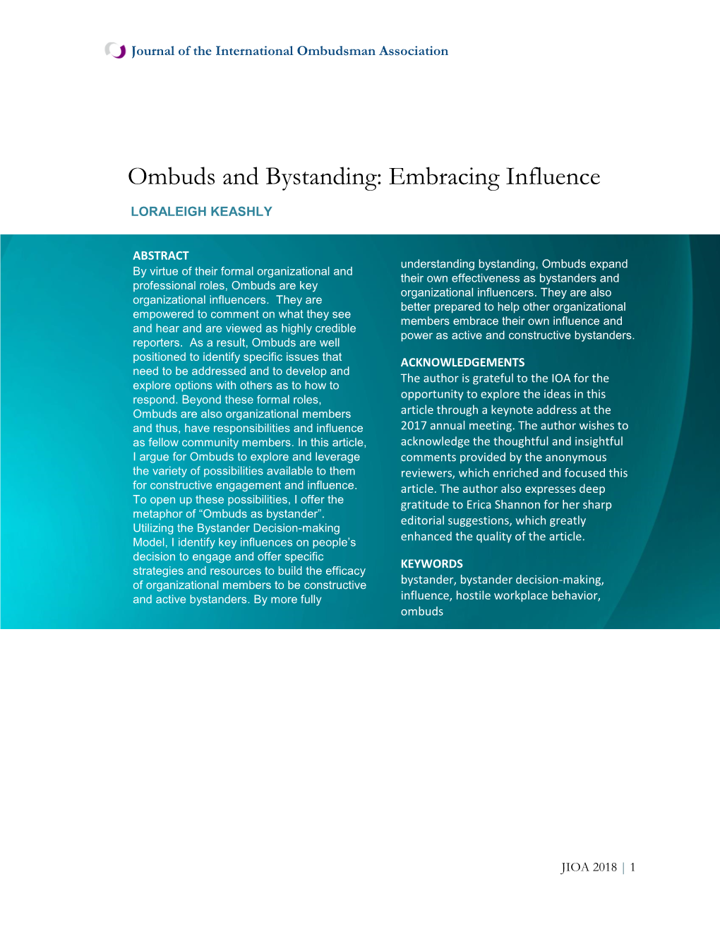 Ombuds and Bystanding: Embracing Influence