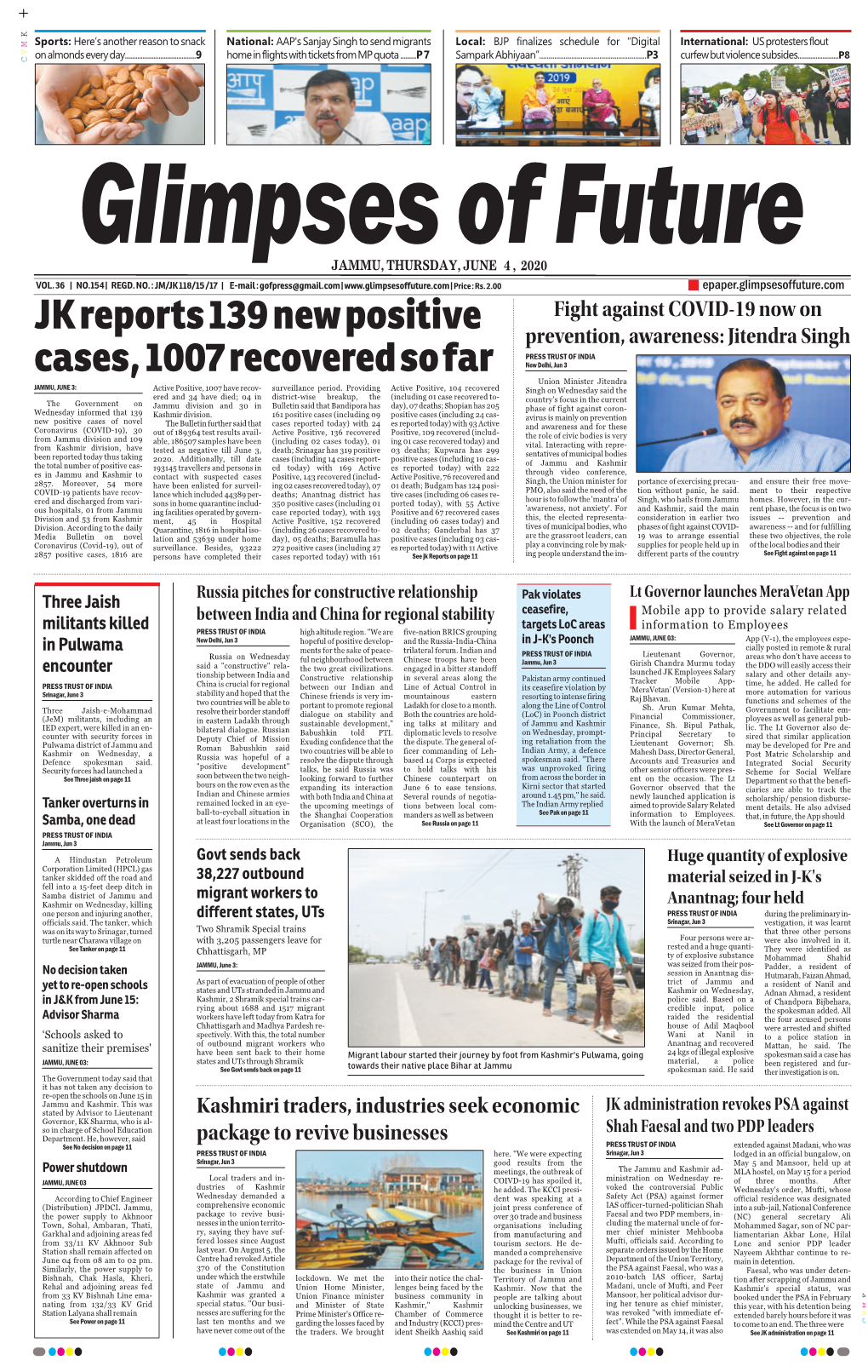 JK Reports 139 New Positive Cases, 1007 Recovered So Far PRESS