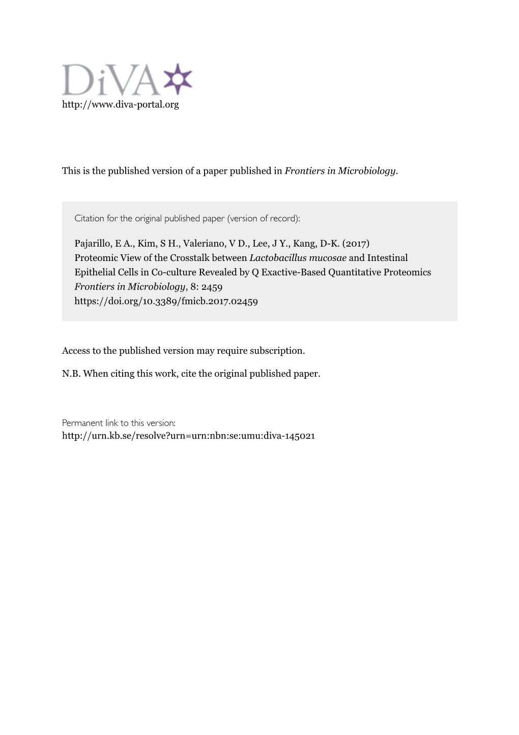 Proteomic View of the Crosstalk Between Lactobacillus Mucosae