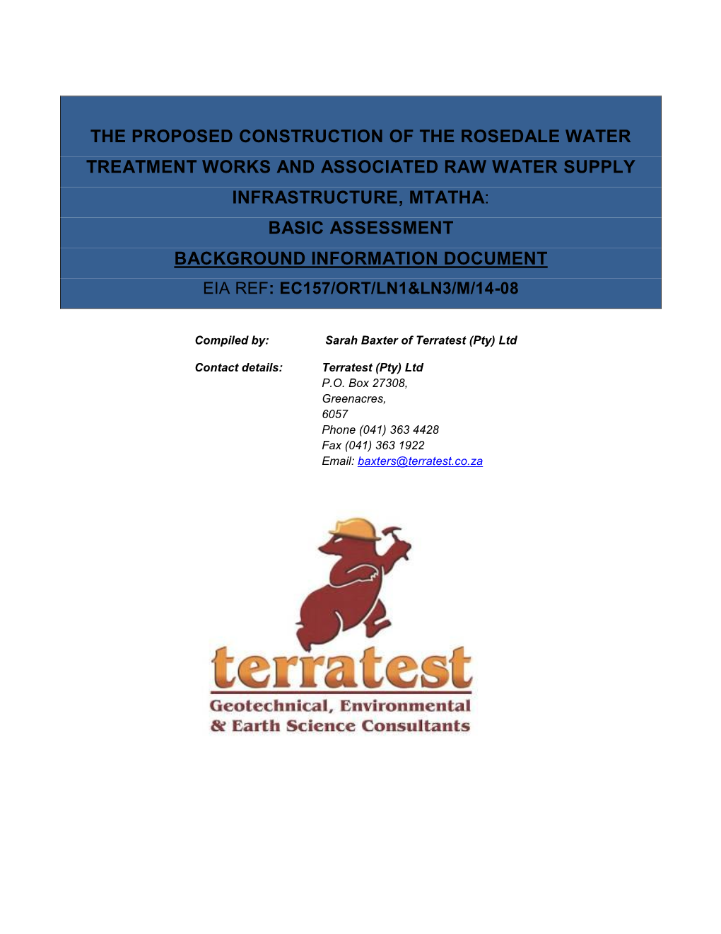 The Proposed Construction of the Rosedale Water