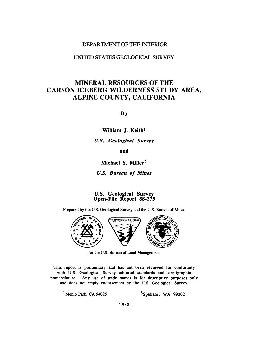 Mineral Resources of the Carson Iceberg Wilderness Study Area, Alpine County, California