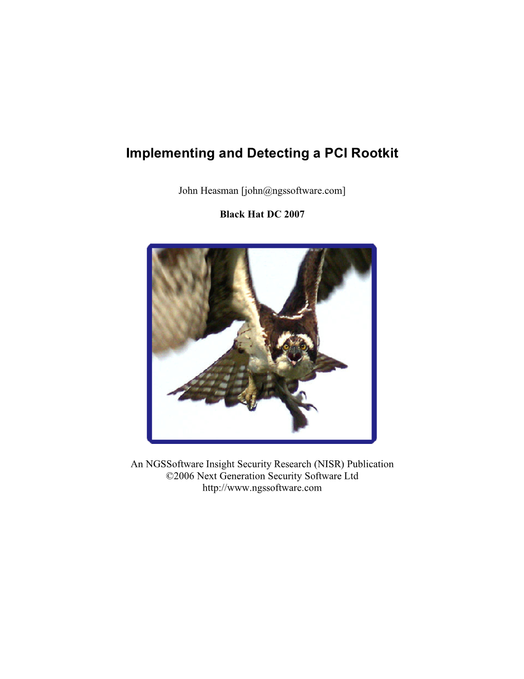 Implementing and Detecting a PCI Rootkit