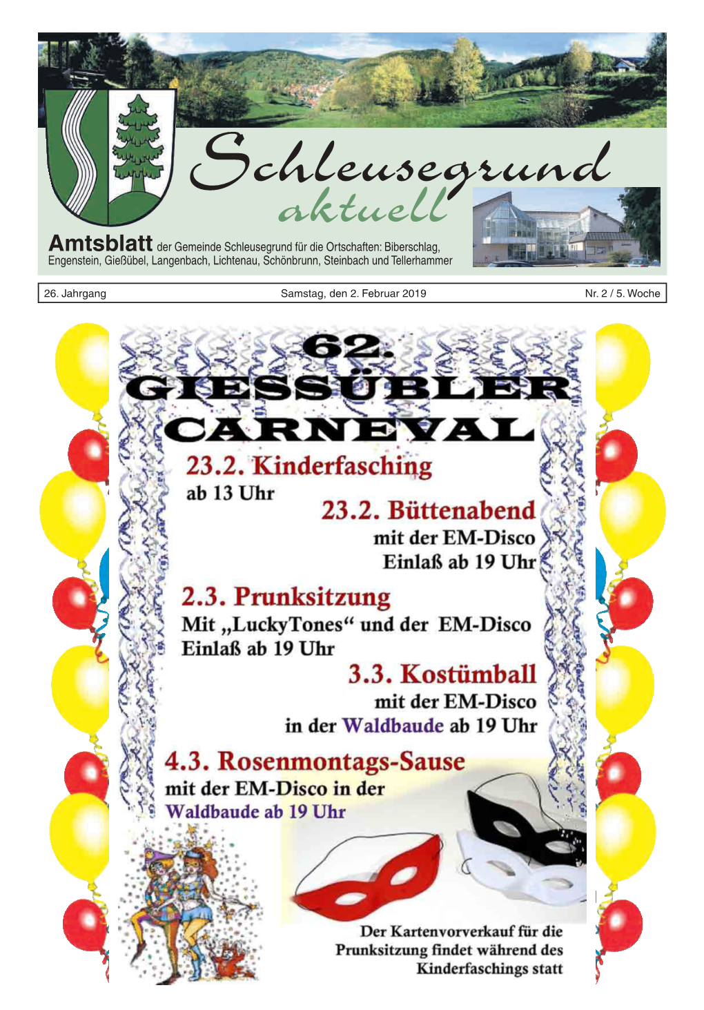 Amtsblatt Der Gemeinde Schleusegrund Für Die Ortschaften: Biberschlag, Engenstein, Gießübel, Langenbach, Lichtenau, Schönbrunn, Steinbach Und Tellerhammer