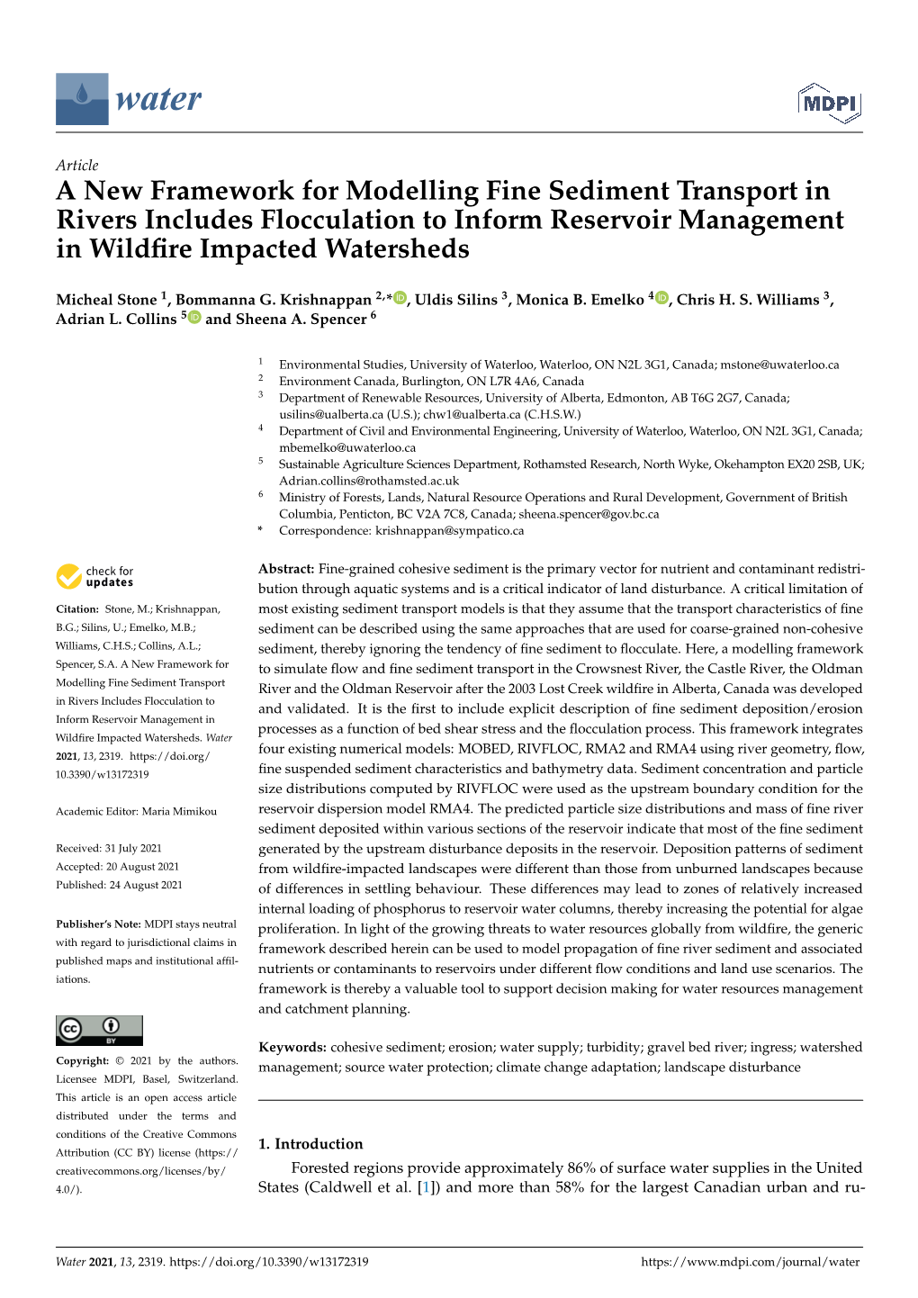 A New Framework for Modelling Fine Sediment Transport in Rivers Includes Flocculation to Inform Reservoir Management in Wildﬁre Impacted Watersheds