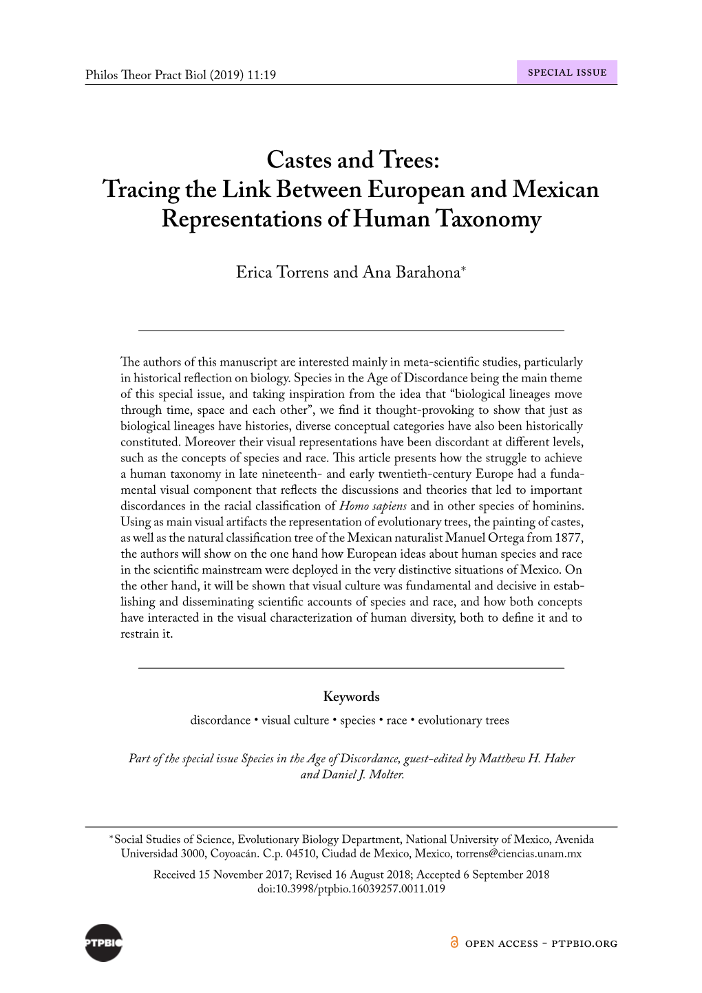 Castes and Trees: Tracing the Link Between European and Mexican Representations of Human Taxonomy