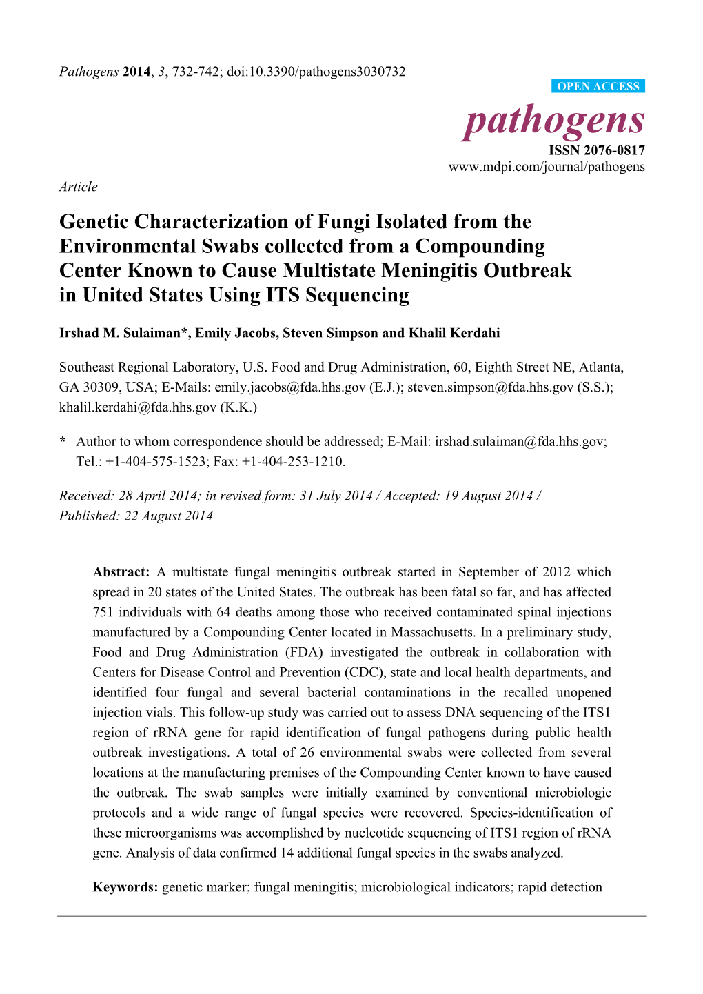 Genetic Characterization of Fungi Isolated from the Environmental