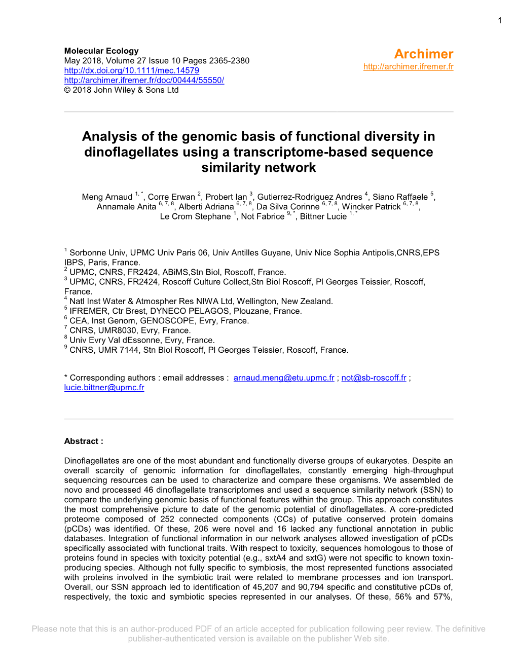 Analysis of the Genomic Basis of Functional Diversity in Dinoflagellates Using a Transcriptome-Based Sequence Similarity Network