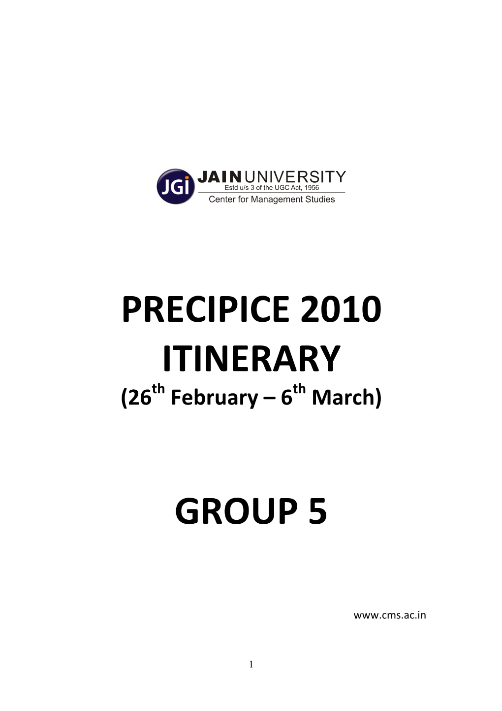 Precipice 2010 Itinerary Group 5