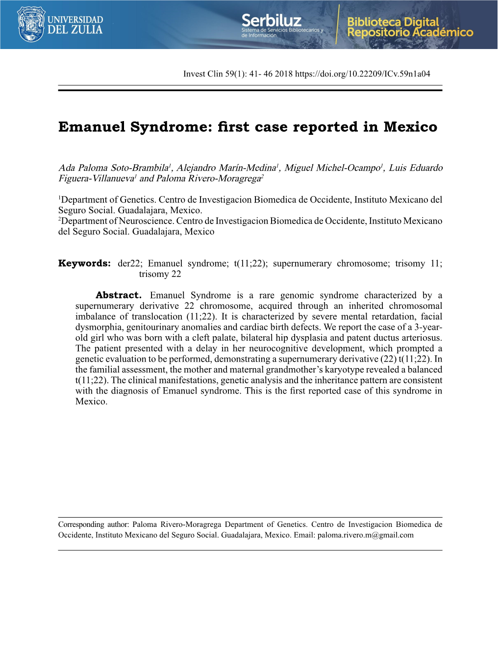 Emanuel Syndrome: First Case Reported in Mexico