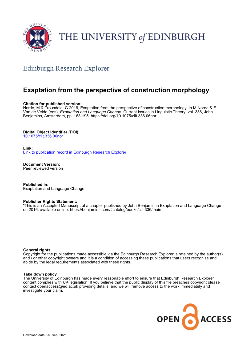 Exaptation from the Perspective of Construction Morphology