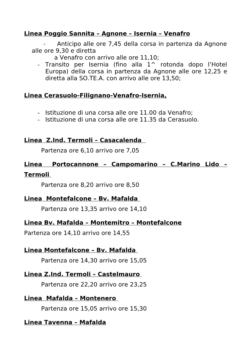 Linea Poggio Sannita – Agnone – Isernia – Venafro