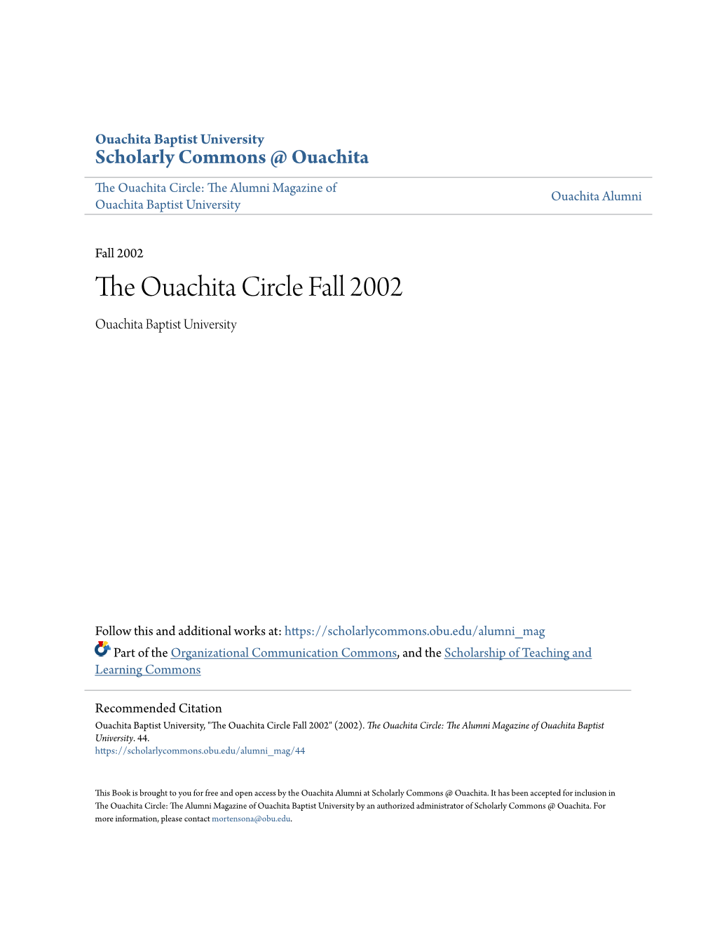 The Ouachita Circle Fall 2002 Ouachita Baptist University