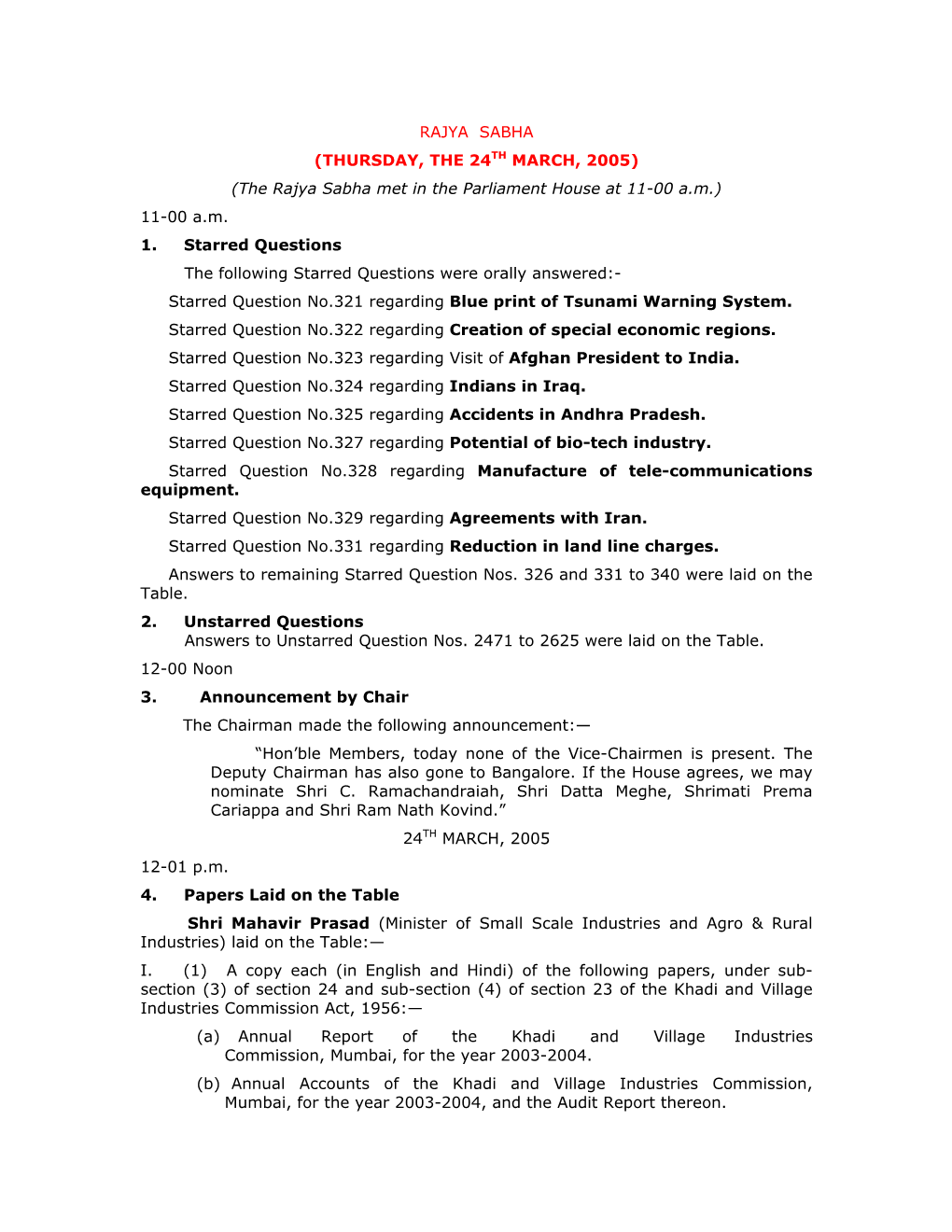 204Th Session of Journal of Rajya Sabha