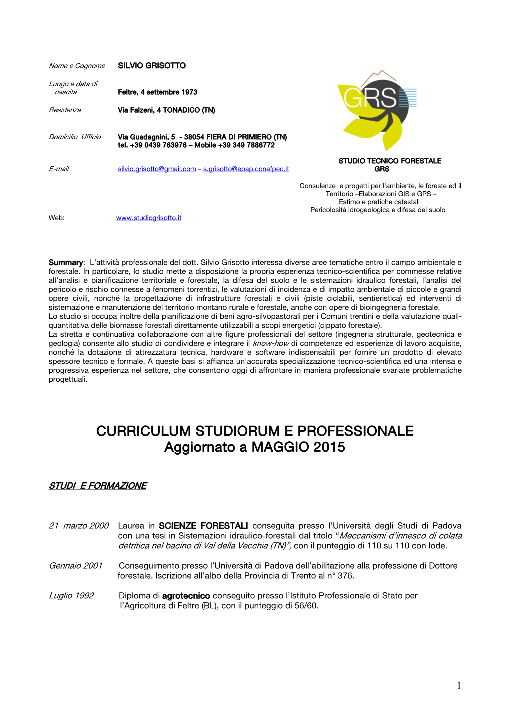 Curriculum Professionale Silvio