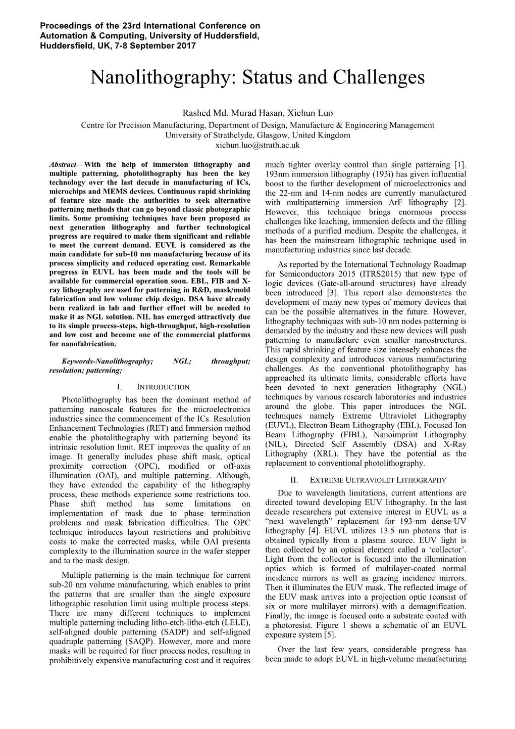 Nanolithography: Status and Challenges