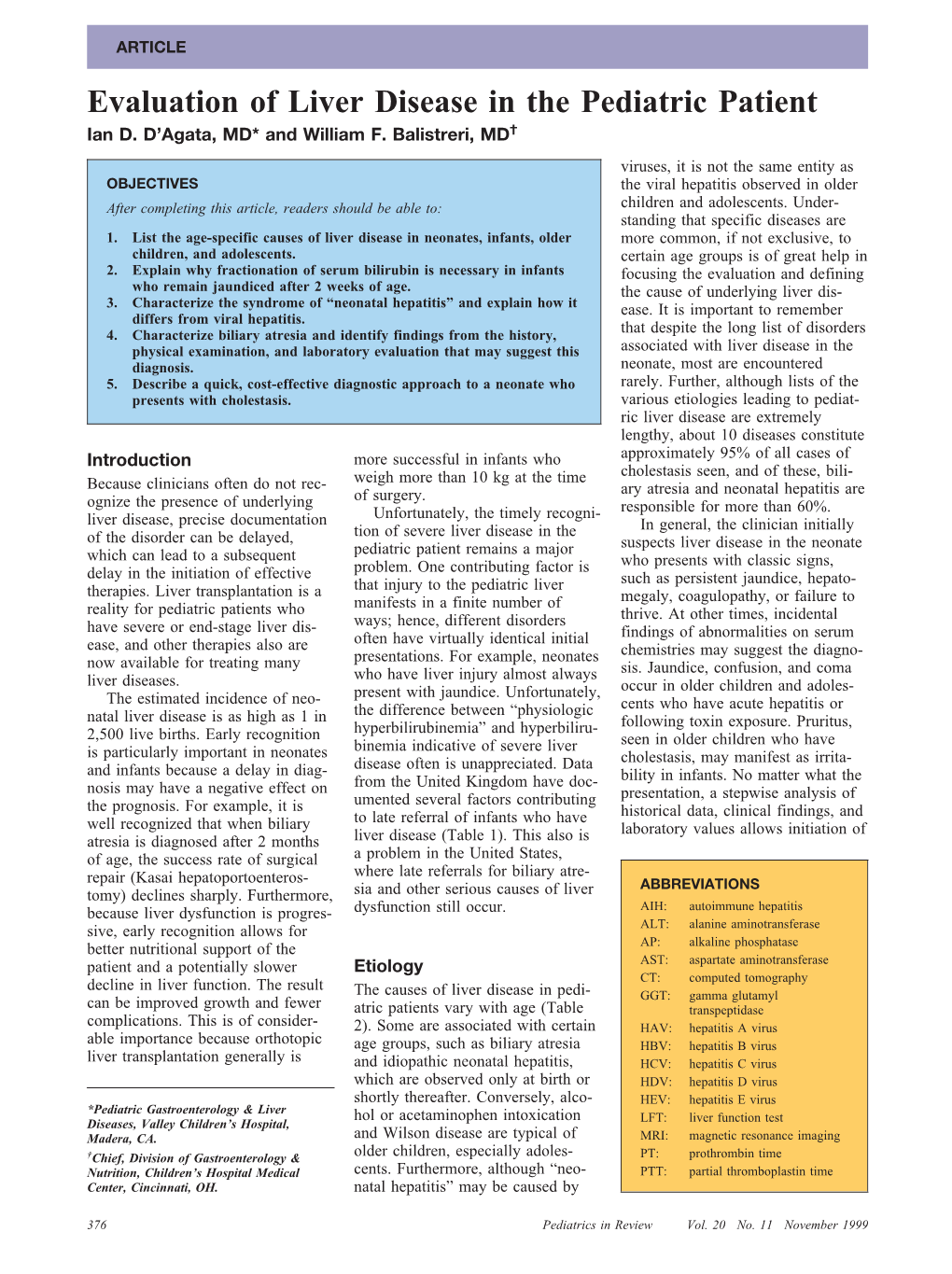 Evaluation of Liver Disease in the Pediatric Patient Ian D