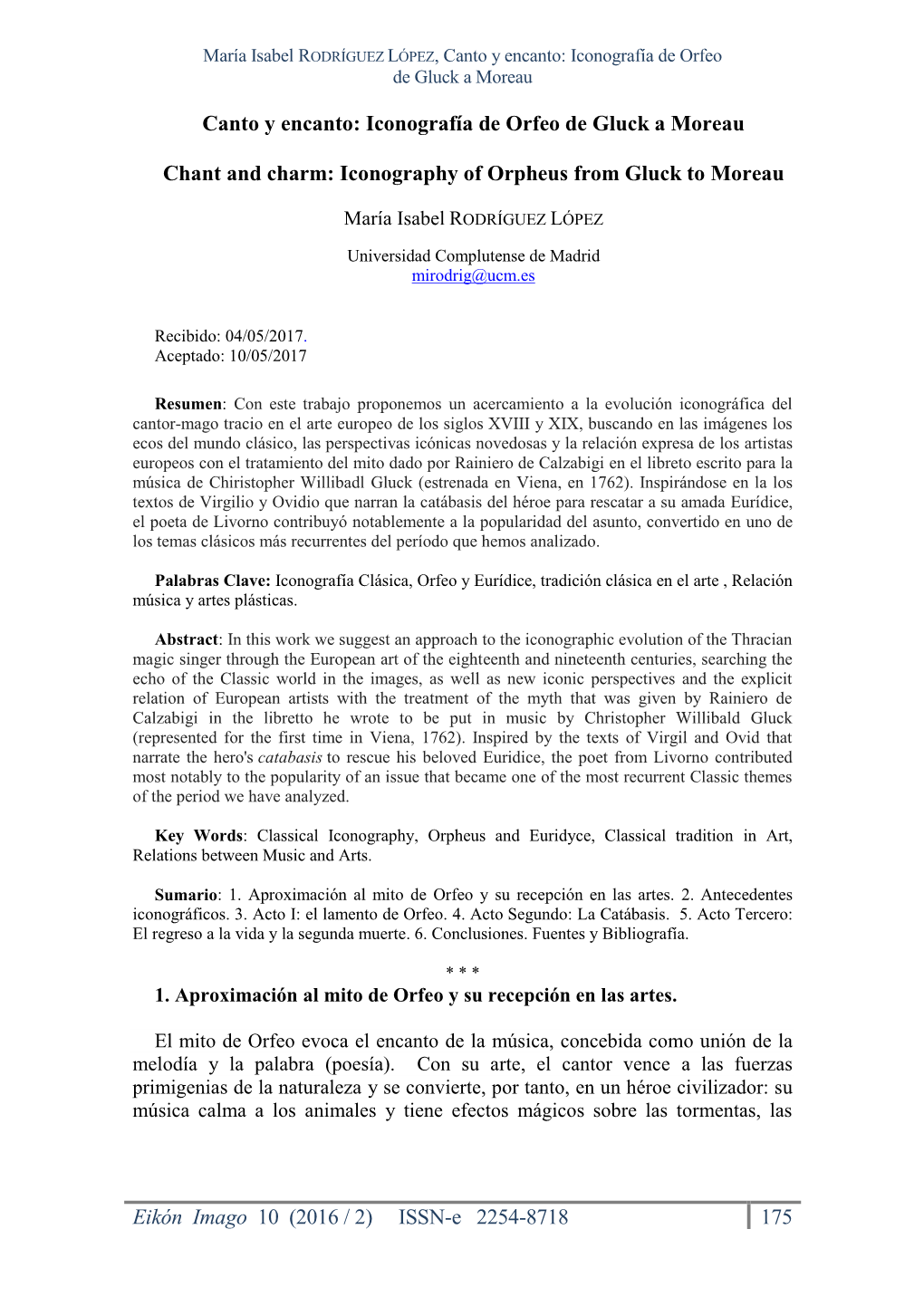 Canto Y Encanto: Iconografía De Orfeo De Gluck a Moreau Chant and Charm