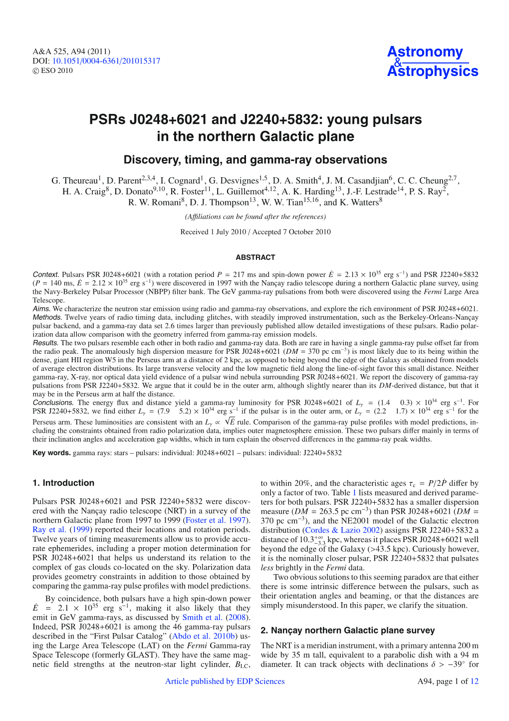 Psrs J0248+6021 and J2240+5832: Young Pulsars in the Northern Galactic Plane Discovery, Timing, and Gamma-Ray Observations