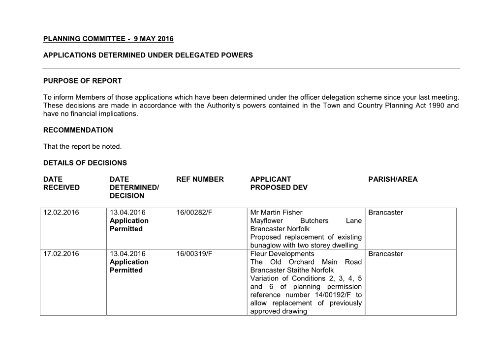 Planning Committee - 9 May 2016