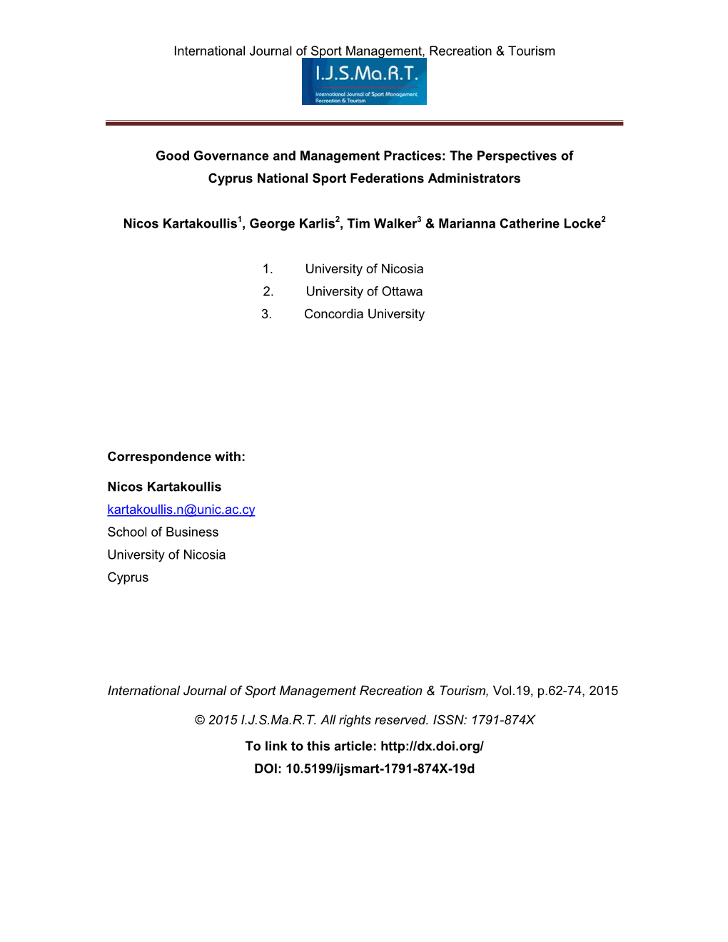 International Journal of Sport Management, Recreation & Tourism