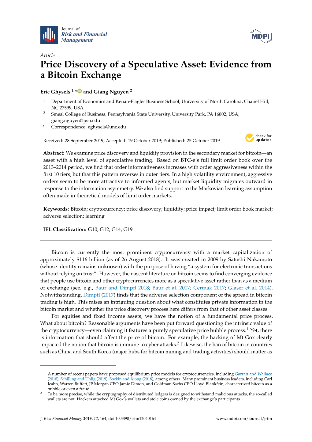 Price Discovery of a Speculative Asset: Evidence from a Bitcoin Exchange