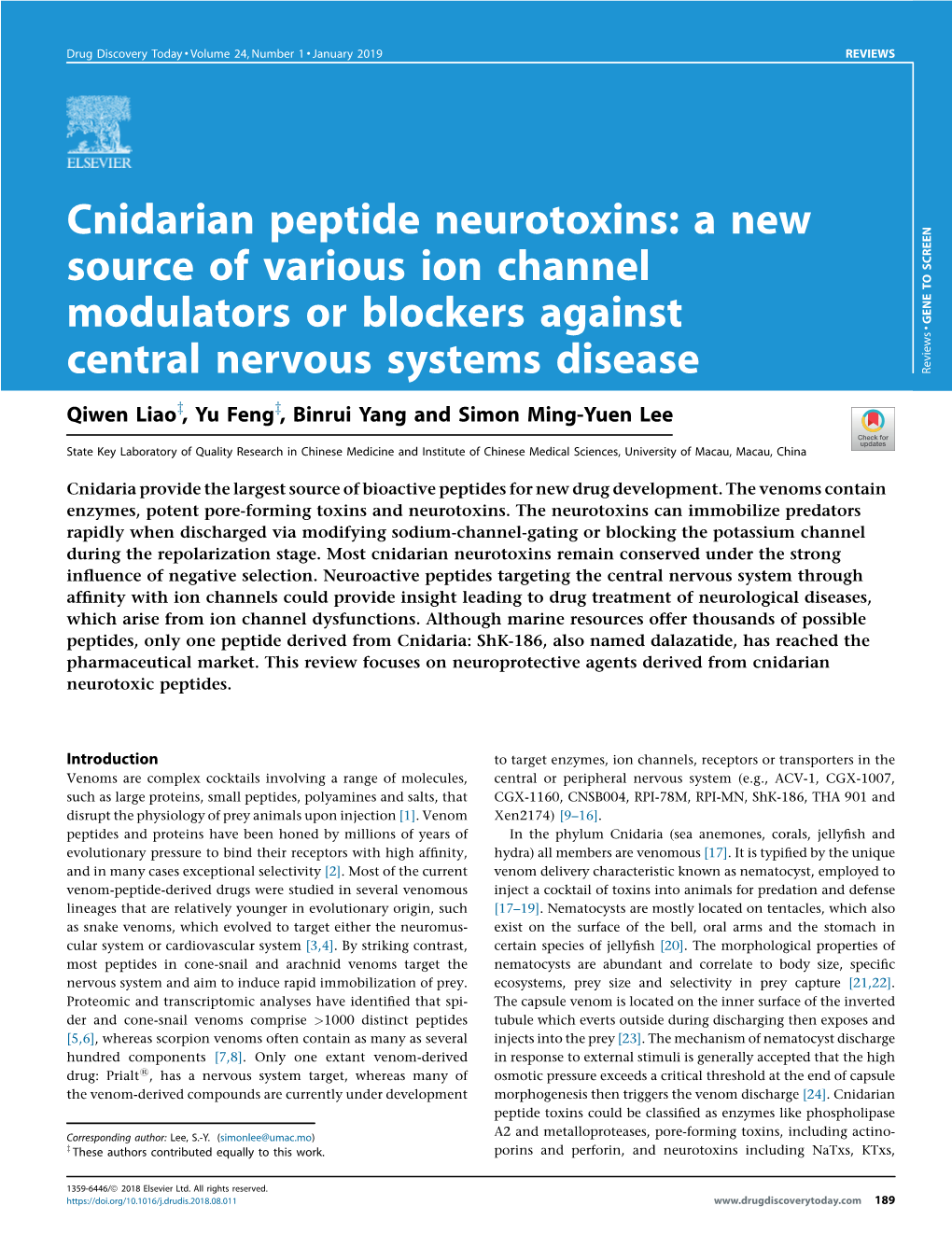 Cnidarian Peptide Neurotoxins: a New Source of Various Ion Channel